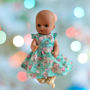 38cm Baby Born Doll Green Teddy Dress with flutter sleeves