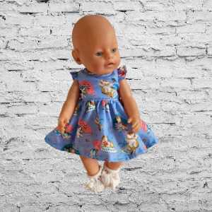 42cm Baby Born Doll Blue Cat Fan Dress with flutter sleeve dress