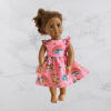 American Girl Doll Pink Cat Fan Dress with flutter sleeves
